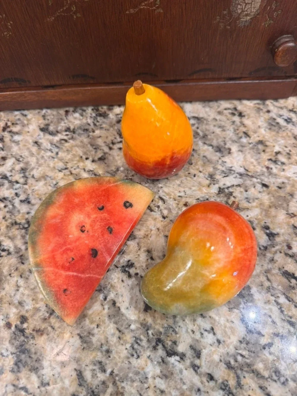 Vintage Italian alabaster STONE fruit set of 3